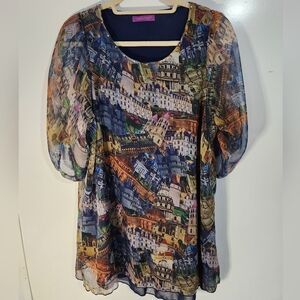 Multicolor Graphic Print Blouse, Size XL